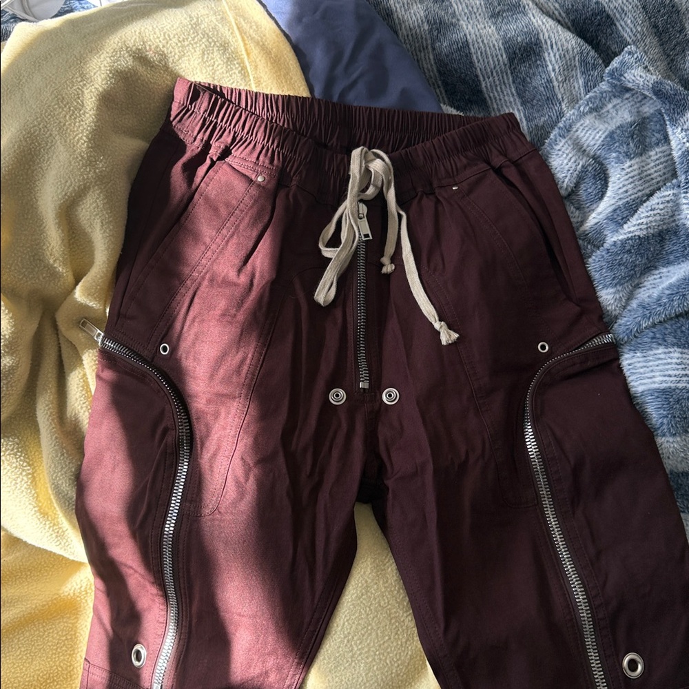 Rick Owen’s  Maroon Joggers with Zipper Accents